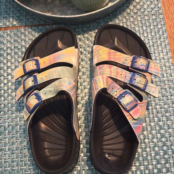 Birkenstock Birki’s Multicolor Waterproof Rainbow 3Strap Florida Slide Sandals - Picture 1 of 8